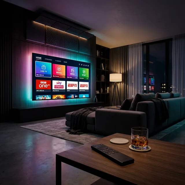 Familie vor dem Fernseher im Wohnzimmer